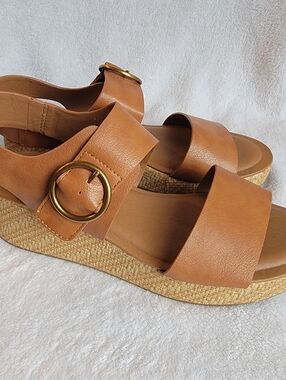 Eurosoft By Sofft Finnly Brown Faux Leather Jute Wedge Sandals Tan Size 10